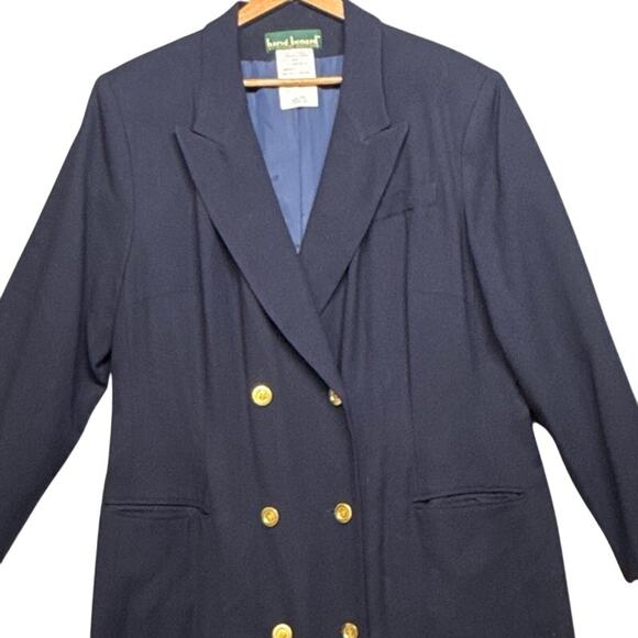Harve Benard Vintage Navy Blue Wool Gold Button Dressy Trench Coat Women 20W - Picture 2 of 7